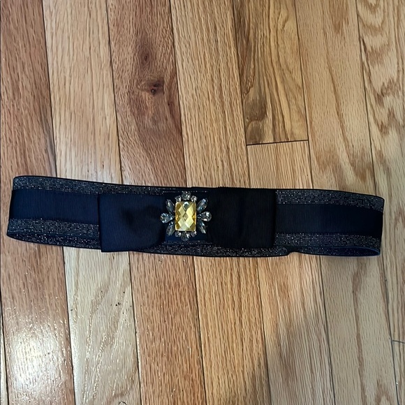 LOFT NWT  Black Stretchy Belt with Silver detail and rhinestones - Picture 1 of 4
